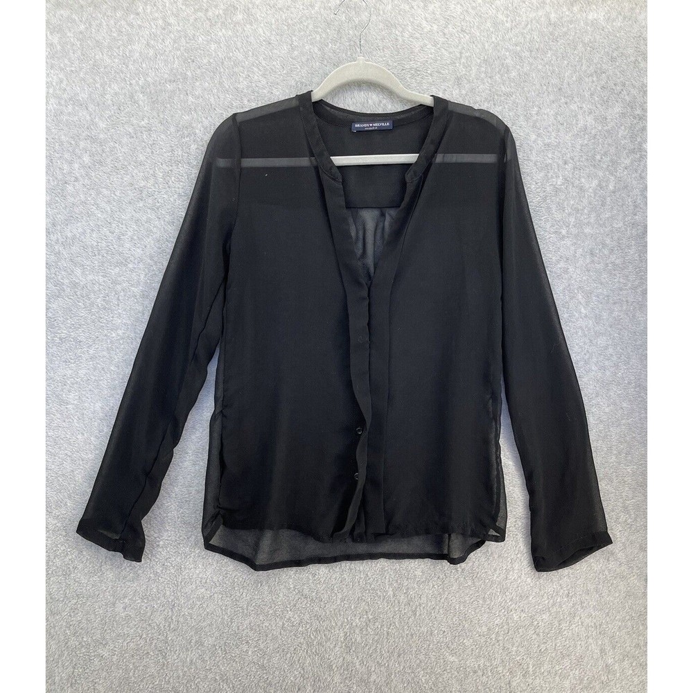 Brandy Melville Women's Button Down Blouse Long Sleeve Solid Black Sheer One Siz